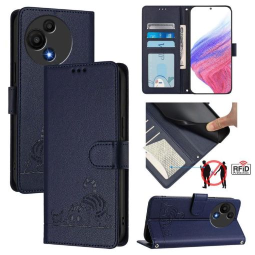 TCL 60 SE NxtPaper/605 Cat Rat Embossed RFID Leather Case with Lanyard - 1
