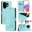 Vivo S30 Mint Green Cat Rat Embossed RFID Leather Case with Lanyard - 1