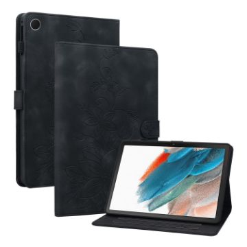 Samsung Galaxy Tab A8 10.5 2022 Lily Embossed Leather Case - Black - 1