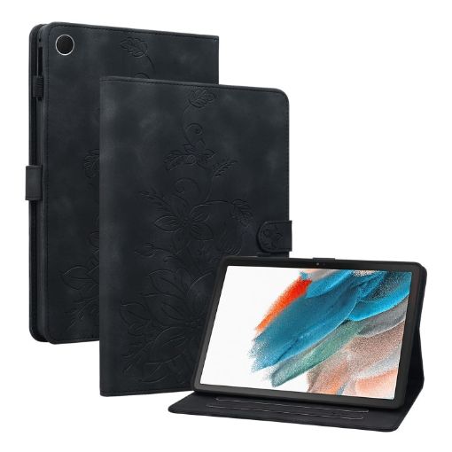Samsung Galaxy Tab A8 10.5 2022 Lily Embossed Leather Case - Black - 1