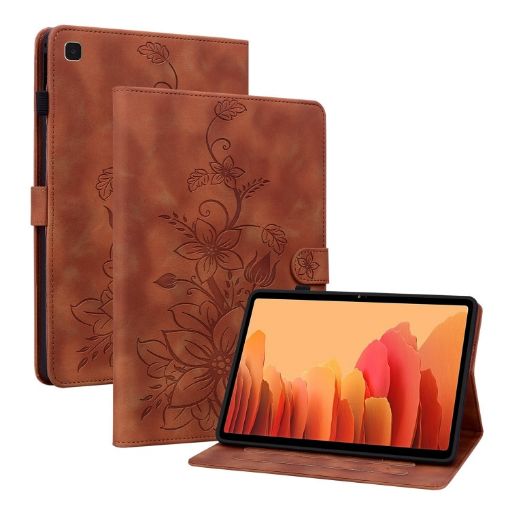 Samsung Galaxy Tab A7 10.4 Brown Lily Embossed Leather Tablet Case - 1