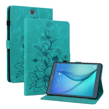 Samsung Galaxy Tab A 9.7 T550 T555 Green Lily Embossed Leather Case - 1