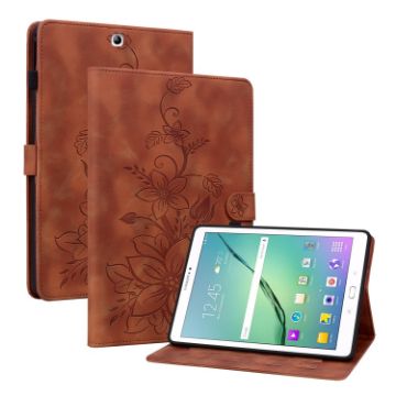 Samsung Galaxy Tab S2 9.7 T810 T815 Lily Embossed Leather Case Brown - 1