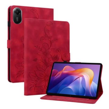 Redmi Pad 2/SE 11 2025 Lily Embossed Leather Case - Red Tablet Cover - 1