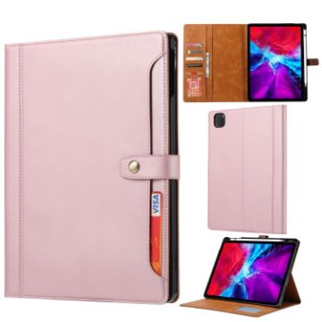 iPad Pro 13 2024 Rose Gold Leather Flip Case with Calf Texture - 1