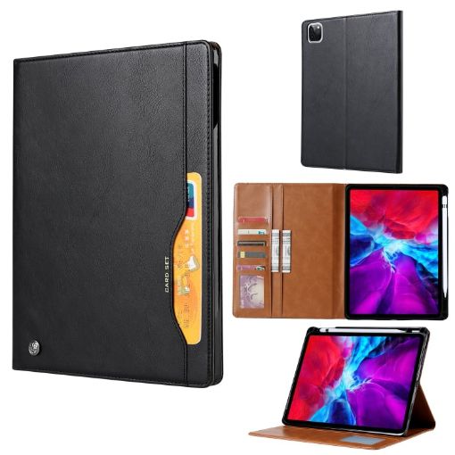 iPad Pro 13 2024 Black Leather Flip Case with Knead Skin Texture - 1