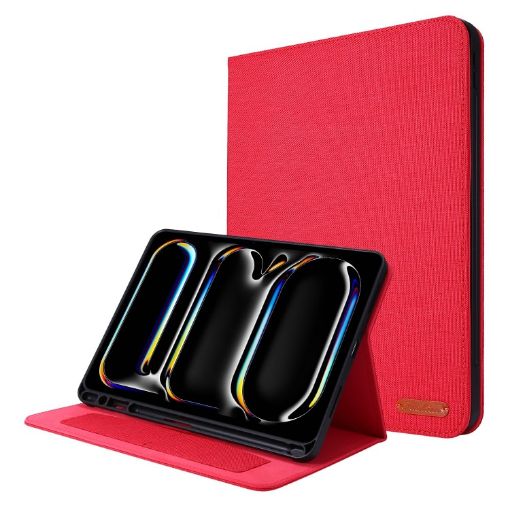 iPad Pro 13 2024 Red Fabric Leather Tablet Case - 1
