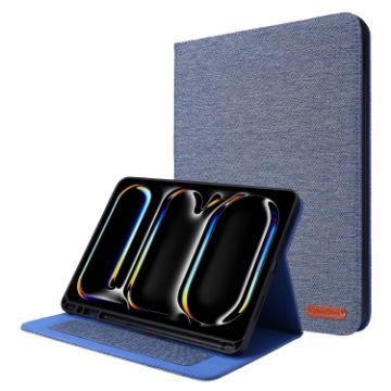 iPad Pro 13 2024 Fabric Leather Case - Blue Tablet Cover - 1