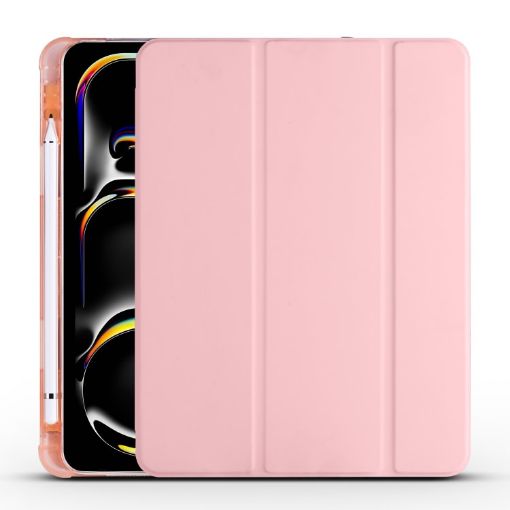 iPad Pro 13 2024 Pink TPU Leather Smart Case with Pen Slot - 1