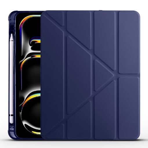 iPad Pro 13 2024 Dark Blue TPU Leather Case with Pen Slot - 1