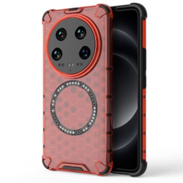 Xiaomi 14 Ultra Red Shockproof Case with Honeycomb Magnetic Ring - 1