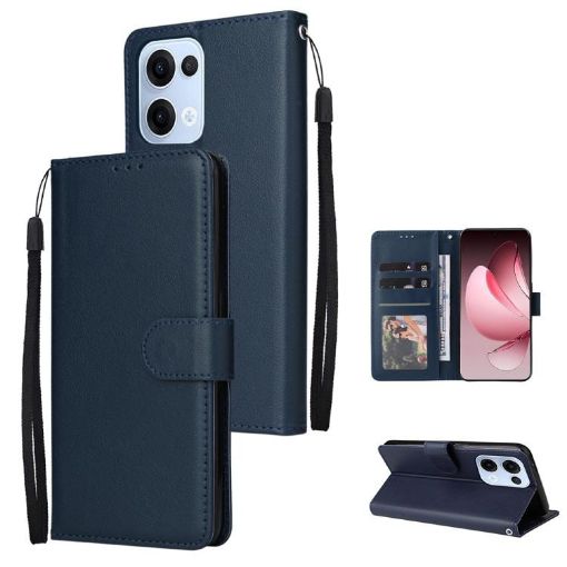 OPPO Reno13 5G Leather Phone Case, 3-Card Slots, Navy Blue, Global - 1