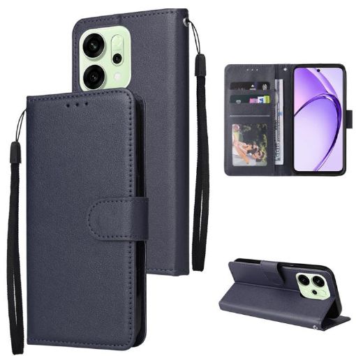 OPPO Reno14 5G Leather Phone Case, 3-Card Slots, Navy Blue, Global - 1