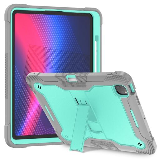 iPad Pro 13 2024 Shockproof Silicone Hybrid Case with Holder Mint/Grey - 1