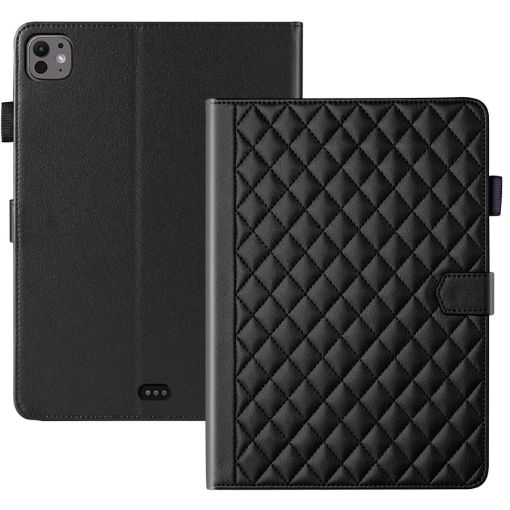 iPad Pro 13 2024 Black Rhombus Lattice Leather Smart Case - 1