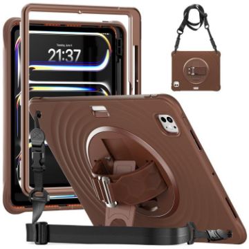 iPad Pro 13 2024 Case - Rotation Holder Silicone Hybrid PC (Chocolate) - 1