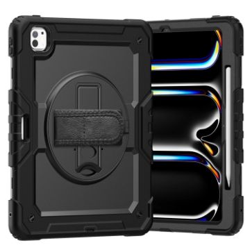 iPad Pro 13 2024 Black Silicone Hybrid PC Case with Shoulder Strap - 1