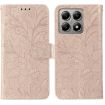 Xiaomi 14T Rose Gold Lace Flower Embossing Flip Leather Phone Case - 1