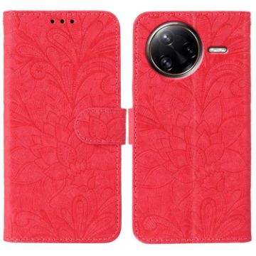 Xiaomi Poco F7 Ultra/Redmi K80 Pro Red Lace Flower Flip Leather Case - 1