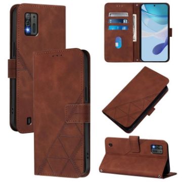 ZTE Blade A52 Lite Brown 3D Embossed Flip Leather Crossbody Case - 1