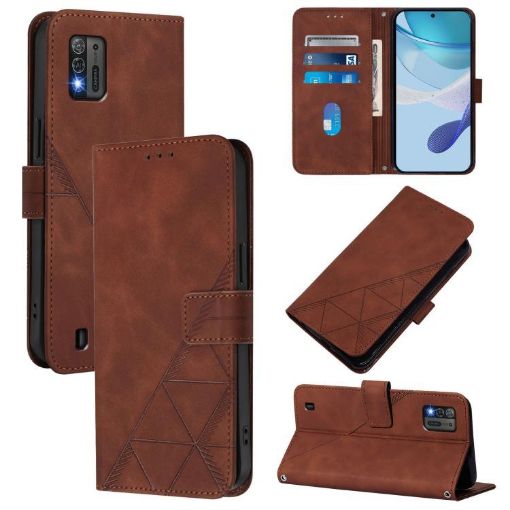 ZTE Blade A52 Lite Brown 3D Embossed Flip Leather Crossbody Case - 1