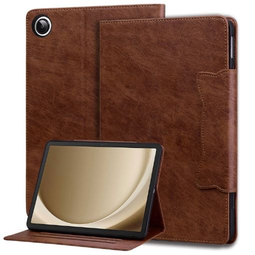 Samsung Galaxy Tab A8 10.5 Leather Case, Cat Buckle, Brown - 1