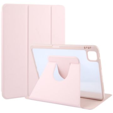 iPad Pro 13 2024 GEBEI Pink Acrylic TPU Rotating Leather Case with Pen Slot - 1