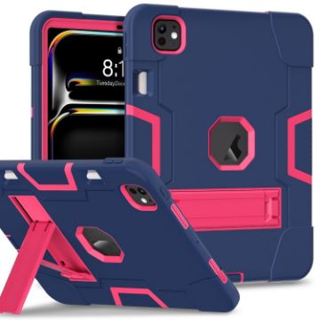 iPad Pro 13 2024 Navy Blue Rose Red Silicone Acrylic Case with Holder - 1
