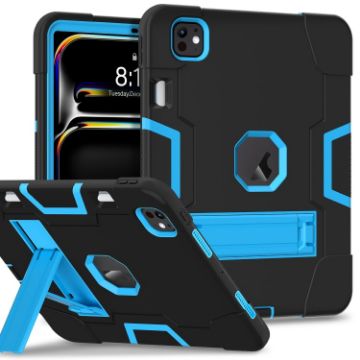 iPad Pro 13 2024 Black Blue Silicone Acrylic Case with Holder - 1