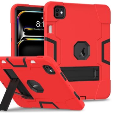 iPad Pro 13 2024 Red Black Silicone Acrylic Tablet Case with Holder - 1