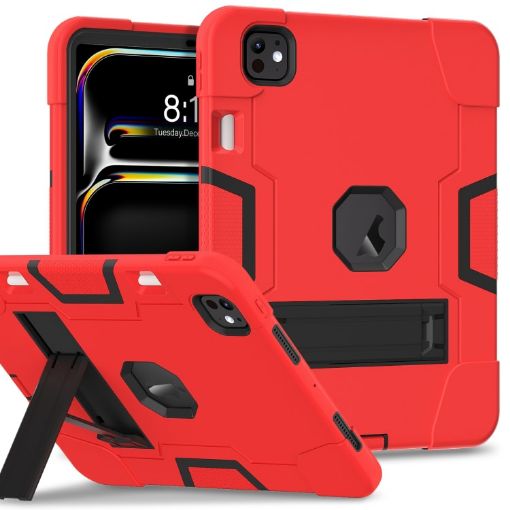 iPad Pro 13 2024 Red Black Silicone Acrylic Tablet Case with Holder - 1