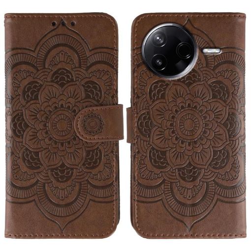 Xiaomi Poco F7 Pro/Redmi K80 Brown Sun Mandala Embossed Leather Case - 1