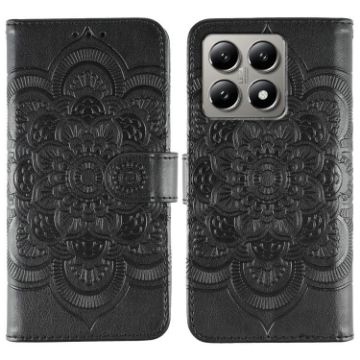 Xiaomi 14T Pro Black Leather Case - Sun Mandala Embossing Pattern - 1