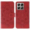 Xiaomi 14T Red Leather Case - Sun Mandala Embossing Pattern - 1