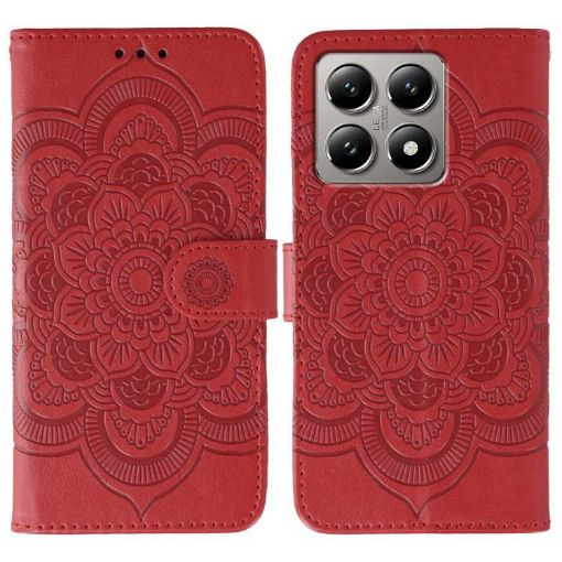 Xiaomi 14T Red Leather Case - Sun Mandala Embossing Pattern - 1