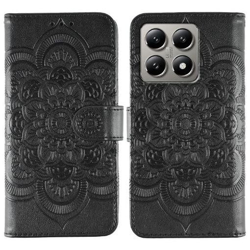 Xiaomi 14T Black Leather Case - Sun Mandala Embossing Pattern - 1