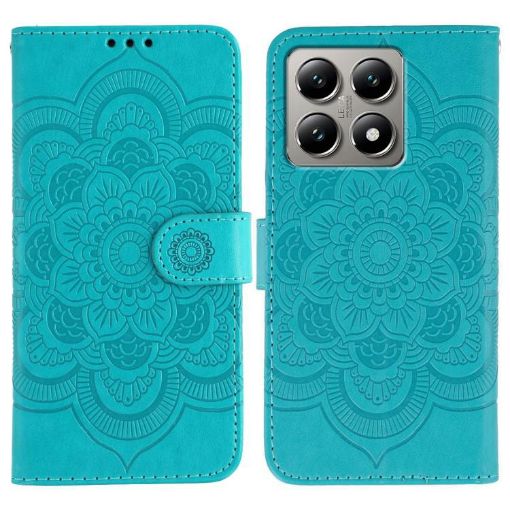 Xiaomi 14T Blue Leather Case - Sun Mandala Embossing Pattern - 1