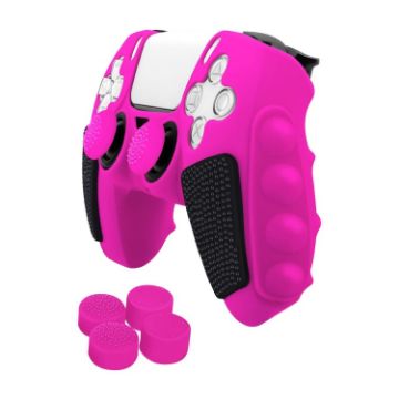 PS5 Pink Black Silicone Gamepad Case with Rocker Caps for Sony - 1