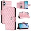 Samsung Galaxy A07 4G Pink Rhombic Texture Flip Leather Case with Lanyard - 1