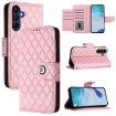 Samsung Galaxy A17 5G Pink Rhombic Texture Flip Leather Case with Lanyard - 1