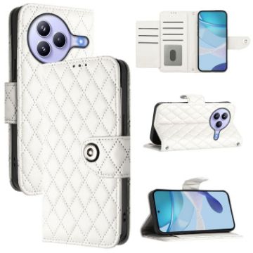 Xiaomi Civi 5 Pro 5G White Rhombic Texture Flip Leather Case with Lanyard - 1