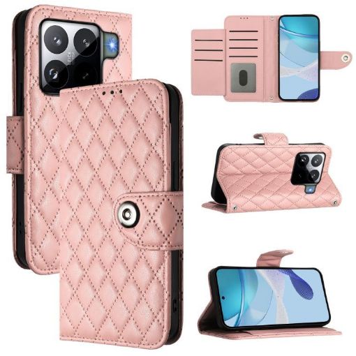 Xiaomi 15S Pro 5G Coral Pink Rhombic Texture Flip Leather Case - 1