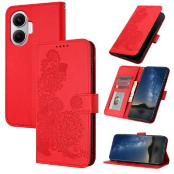 Redmi Turbo 4 Pro/Poco F7 Datura Flower Embossed Flip Leather Case Red - 1