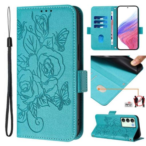 Realme 14x/V70/C75 5G Rose RFID Anti-theft Leather Case Light Blue - 1