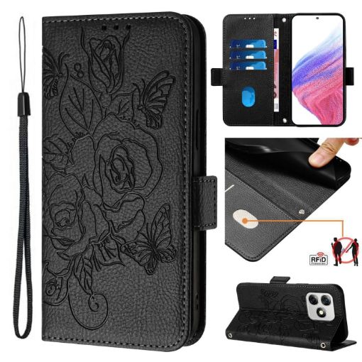 Ulefone Note 18 Ultra Black Embossed Rose RFID Leather Phone Case - 1