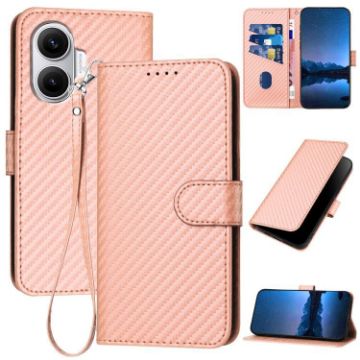 Redmi Turbo 4 Pro/Poco F7 Carbon Fiber Leather Case with Lanyard - Pink - 1