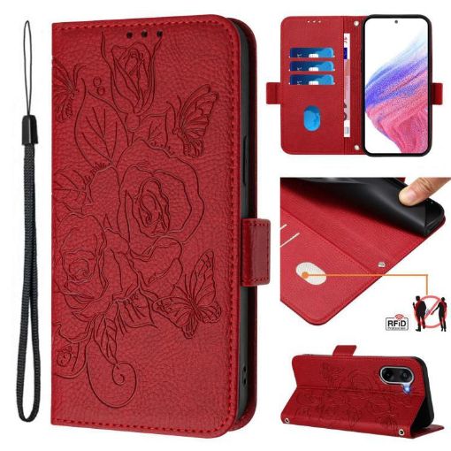 OnePlus Ace 5 Racing Red Leather Phone Case - RFID Anti-theft Rose Design - 1