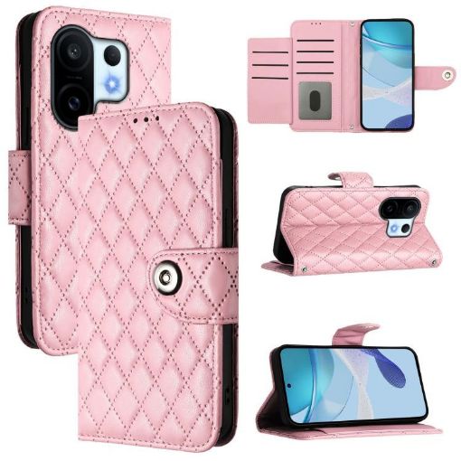 Vivo S30 Pro Mini Pink Rhombic Texture Flip Leather Case with Lanyard - 1