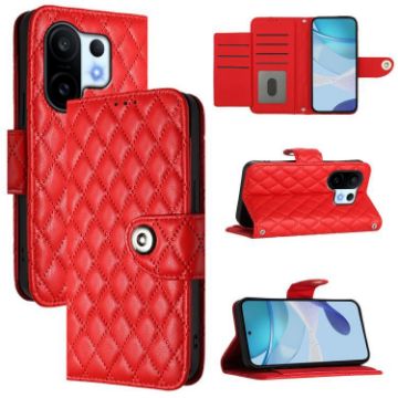 Vivo S30 Pro Mini Red Rhombic Texture Flip Leather Case with Lanyard - 1