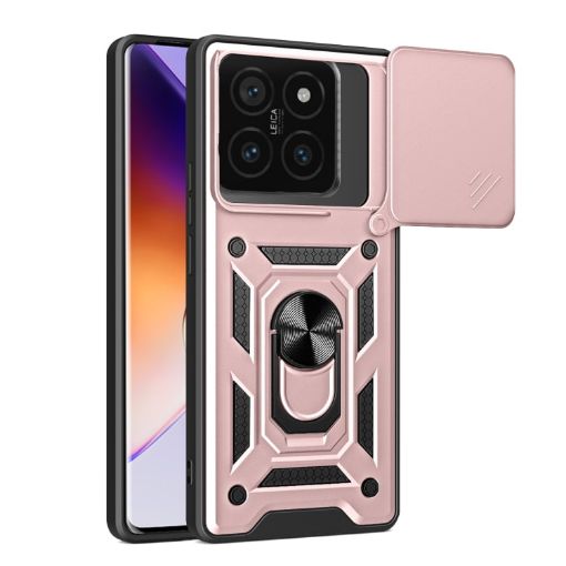 Xiaomi 14T Pro 5G Phone Case - Rose Gold Sliding Camera Cover TPU Hybrid - 1
